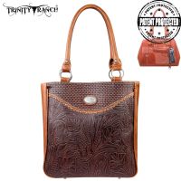 TR26G-L8561 Montana West Trinity Ranch Tooled Design Concealed Gandgun Collection Handbag-Brown