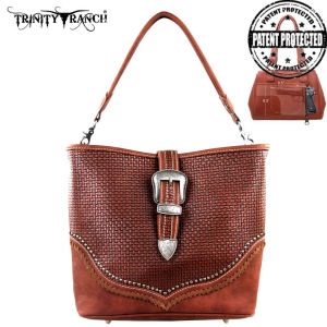 TR31G-116 Trinity Ranch Buckle Design Concealed Handgun Collection Handbag-Brown