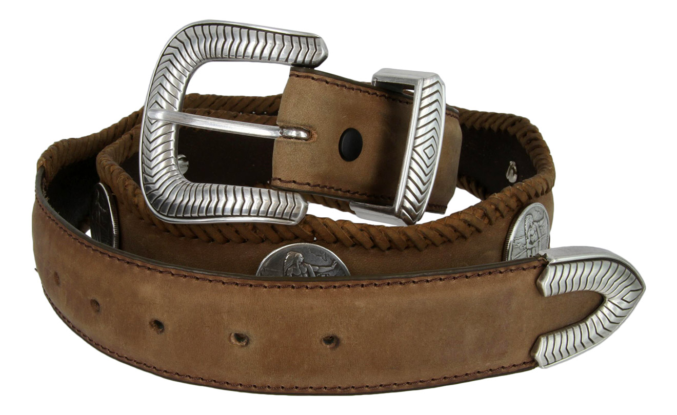 American Indian Coin Leather Western Concho Belt by Diamond V