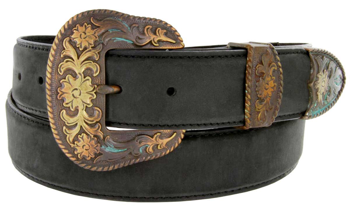 Cowboy Western Antique Buckle Edge Stitch Western Leather Belts