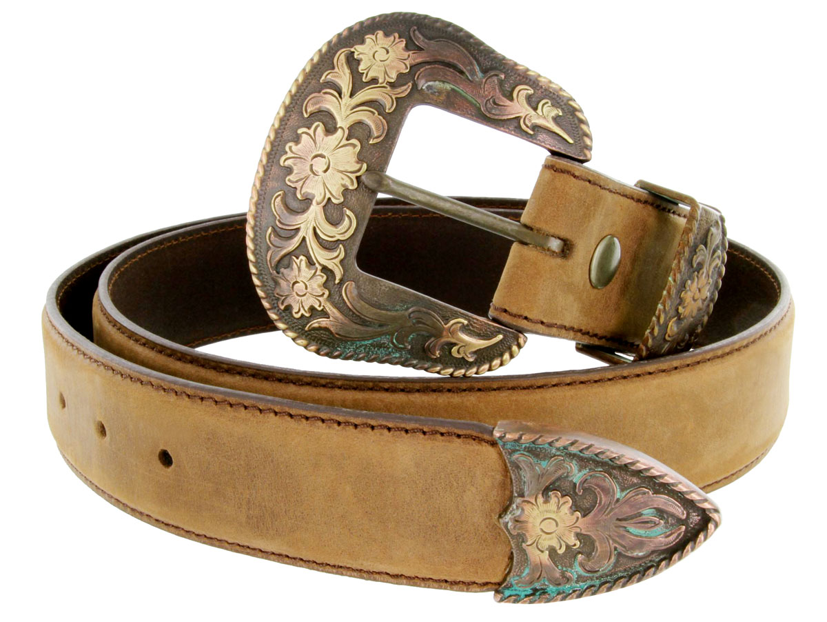 Cowboy Western Antique Buckle Edge Stitch Western Leather Belts