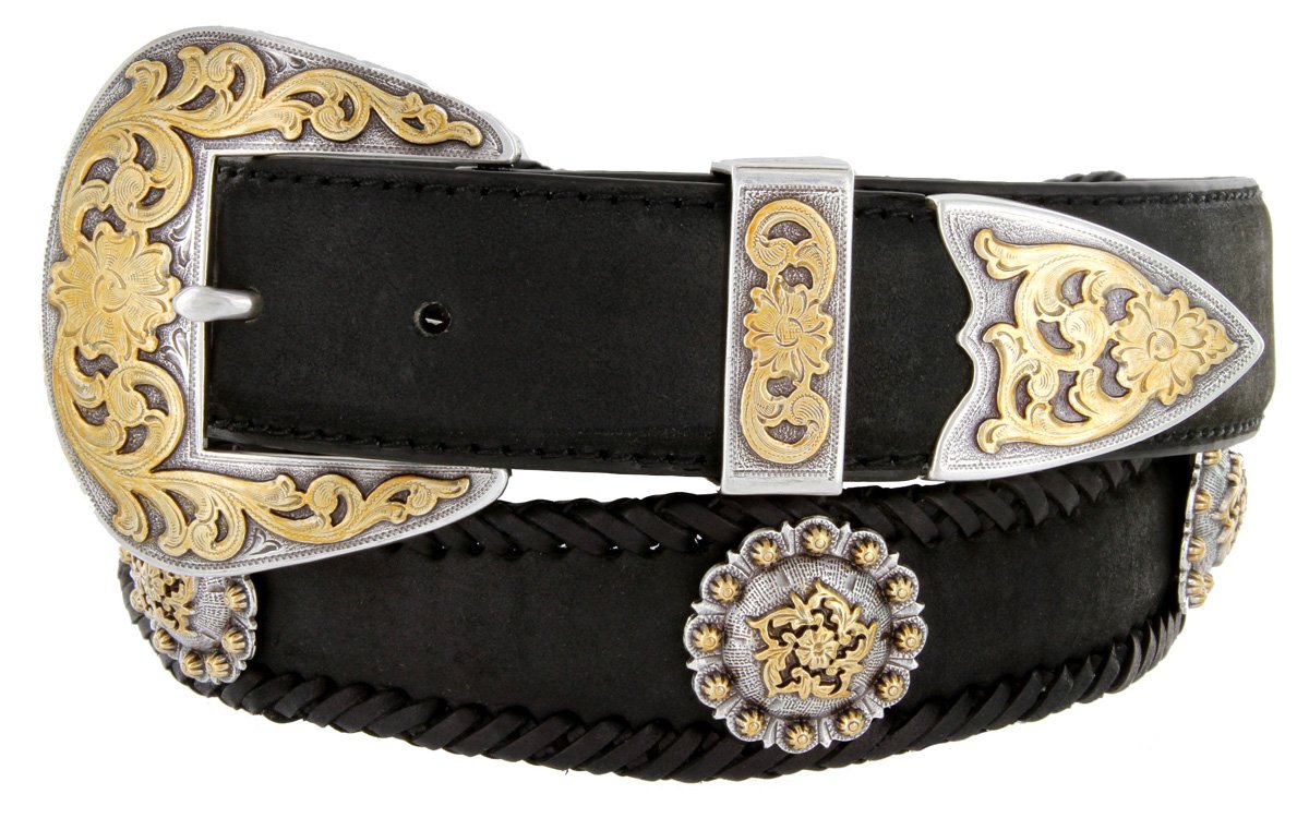 Gold Coloma Concho Western Leather Belt by Diamond V Texas Star