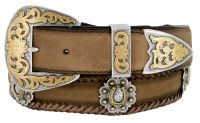 Gold Horseshoe Berry Concho Men's Leather Western Belt by Diamond V Western Wear