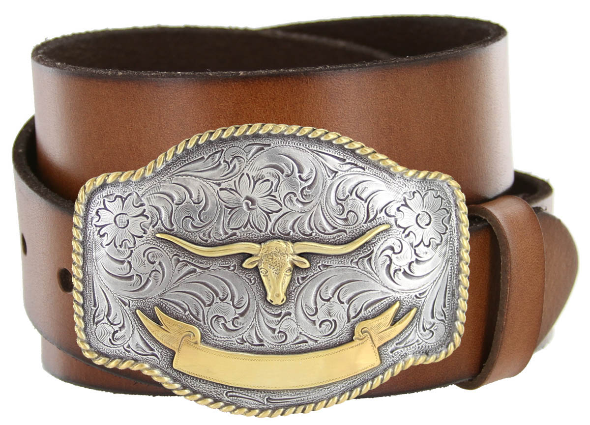 Gold Longhorn Trophy Full Grain Leather Western Belt by Diamond V Texas ...
