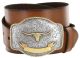 Gold Longhorn Trophy Full Grain Leather Western Belt by Diamond V Texas Star