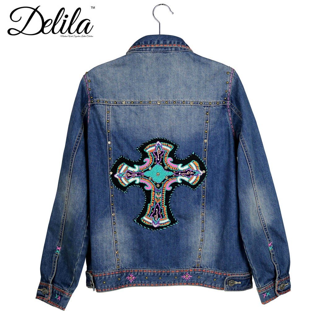 Delila Hand Embroidered Jacket Cross Collection Denim