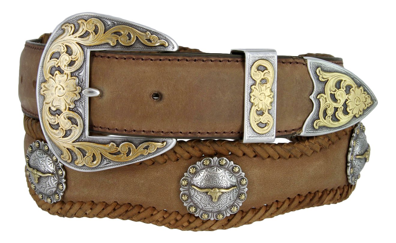 Laredo Longhorn Steer Berry Concho Western Belts by Diamond V Texas Star