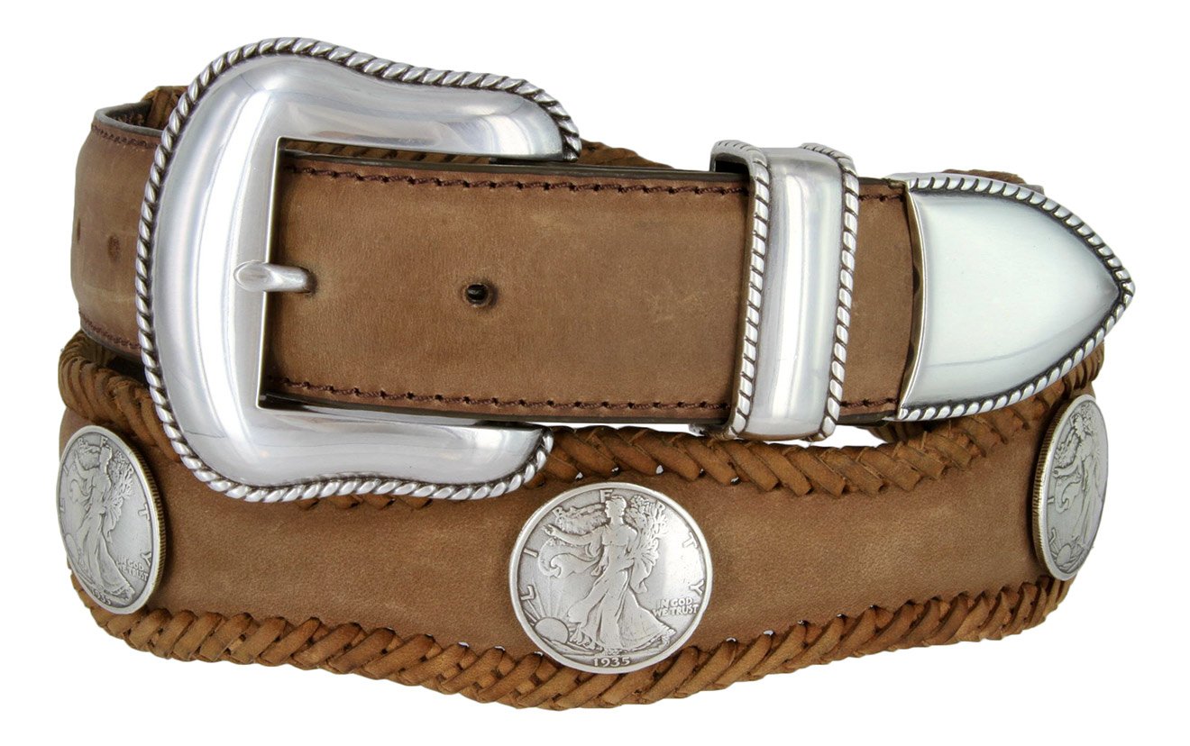 Walking Liberty Coin Western Concho Belt by Diamond V Texas Star