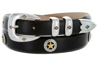 Presidential Gold Star Concho Western Leather Belt by Diamond V Texas Star