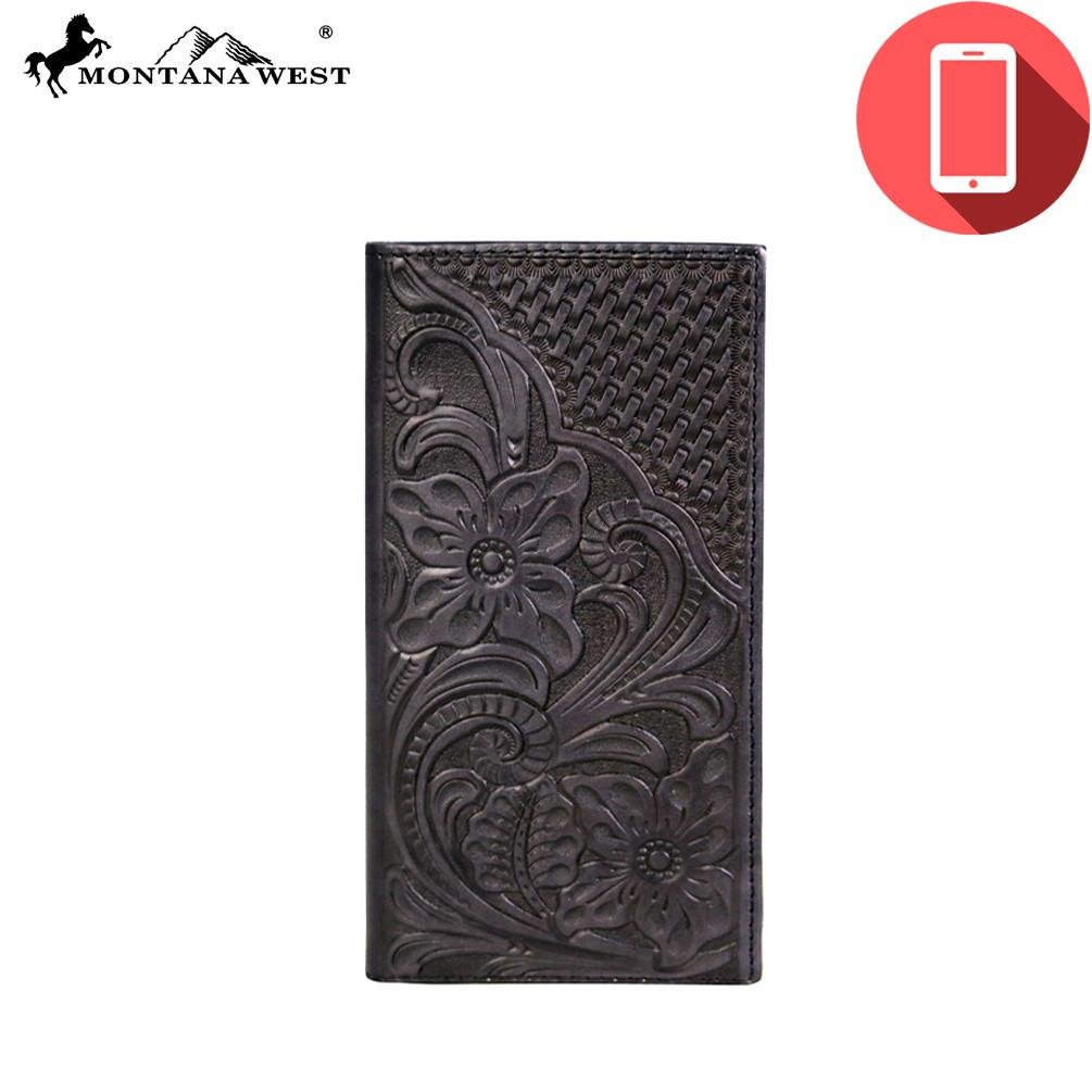 Genuine Tooled Leather Collection Phone Charging Men&#39;s Wallet PWL-W005