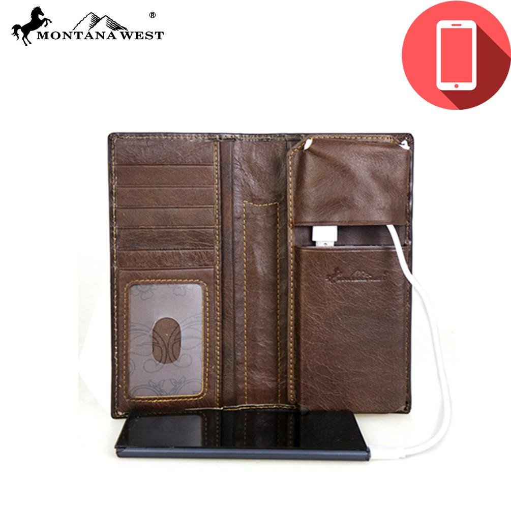 Genuine Tooled Leather Collection Phone Charging Men&#39;s Wallet PWL-W005