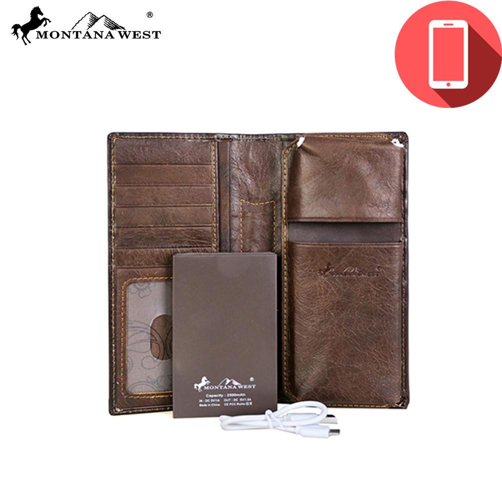 Genuine Tooled Leather Collection Phone Charging Men&#39;s Wallet PWL-W005