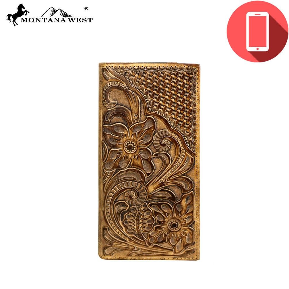 Genuine Tooled Leather Collection Phone Charging Men&#39;s Wallet PWL-W005