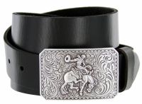 Silver Bronco Rider Cowboy Leather Belt by Diamond V Texas Star