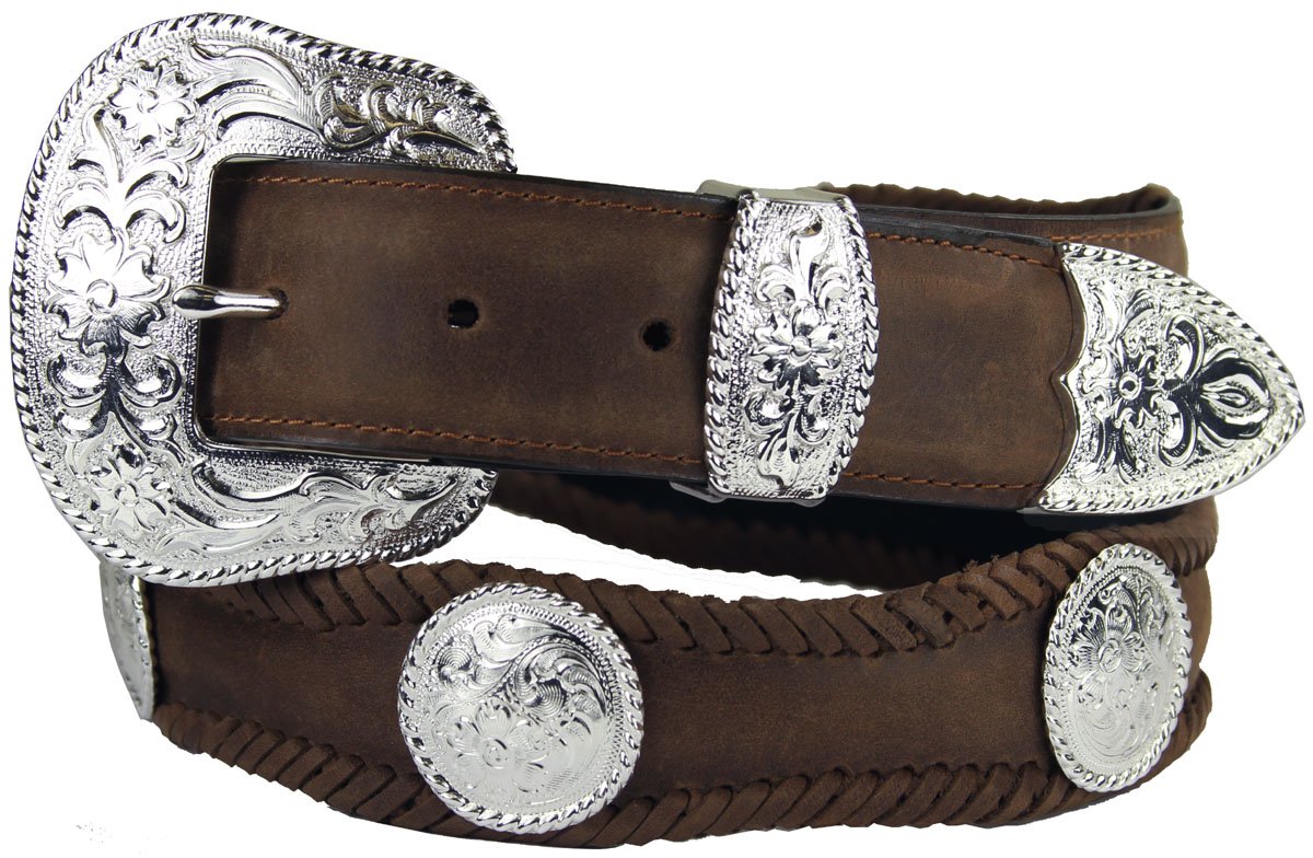 Silver City Western Concho Leather Belt by Diamond V Texas Star