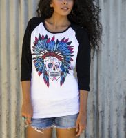 Sweet Sugar Skull Burnout Baseball  T-1816 Black/White