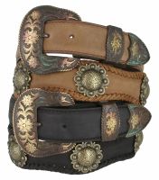Western Belt Berry Concho Scalloped Leather Belt by Diamond V Texas Star