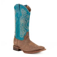 Hunter Durable Farm & Ranch Western Boots | Ferrini Boots - Ferrini USA (Hunter Sizes: 8D, Hunter Colors: Chocolate / Turquoise)