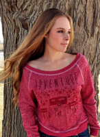 Adventure is Out There...  French Terry Long Sleeve Pullover T-1806 Red (Bonanza  Sizes: Small)